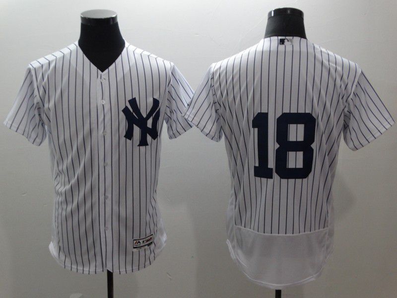 Men New York Yankees #18 Gregorius White stripes Elite MLB Jerseys